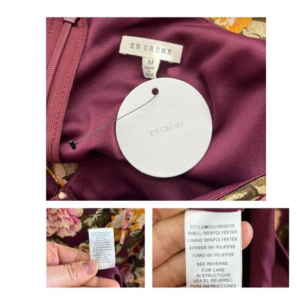 En Crème Floral Maxi Dress Boho Cutout Long Sleeve Halter Burgundy Yellow M NWT - Picture 10 of 12